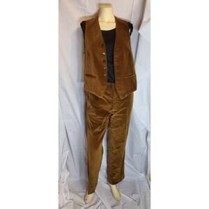 Vintage 60s 70s Cortefiel Velvet Vest Pants Set Spain Brown Velour Suit 38